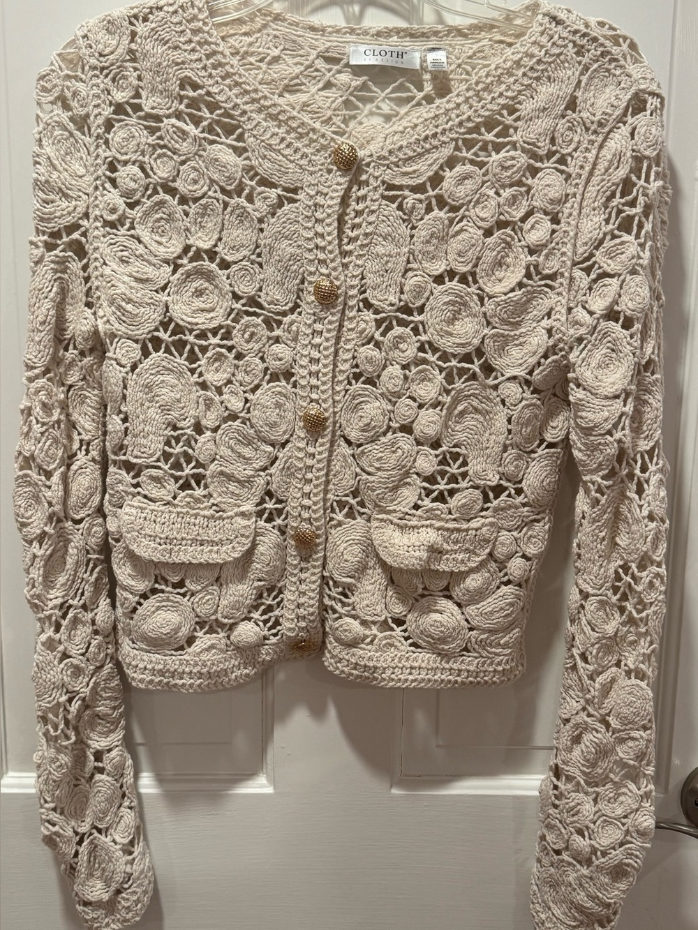 Cream Crochet Openwork Cardigan Jacket
